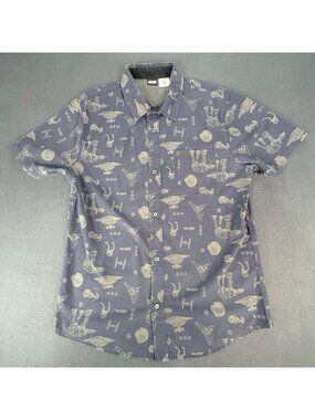 Star Wars Death Star Theme Short Sleeve Grey Button Down Shirt Men's Size Med